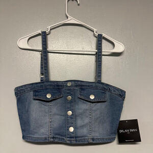 NEW Women's DYLAN RYAN Blue Denim Crop Top size medium cinch back